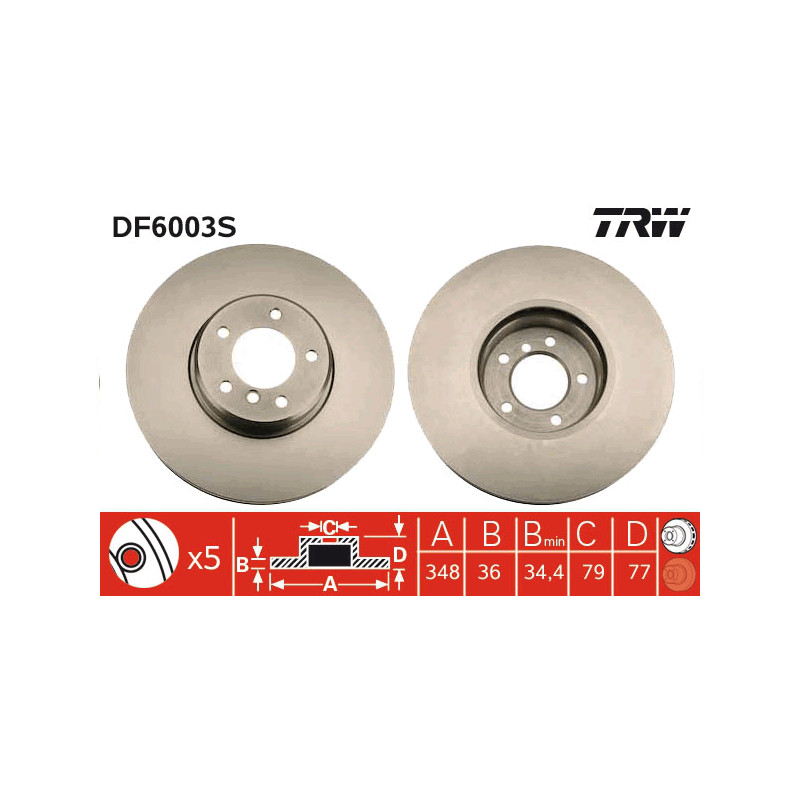 TRW priekiniai stabdžių diskai - DF6003S